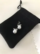 Creative Simple Craft Animal lindo 925 Sterling Silver plateado pequeño gato hueco perforado perla mujer pendientes SE64