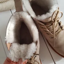 BeauToday-Botas de nieve de lana de piel auténtica para mujer, zapatos de plataforma con cordones y punta redonda, longitud hasta el tobillo, hechos a mano, para invierno, 03281