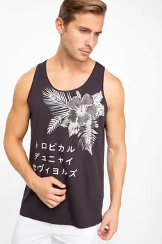 

DeFacto Man Summer Letter Prints Sleeveless Undershirts Men Casual Dark Color Athlete T-Shirts Men Tops Undershirt-I5483AZ18SM