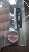 CHRONOS-Reloj de acero inoxidable con diamantes de imitación para mujer, pulsera de plata, cuarzo, resistente al agua, analógico, de negocios, esfera rosa y azul