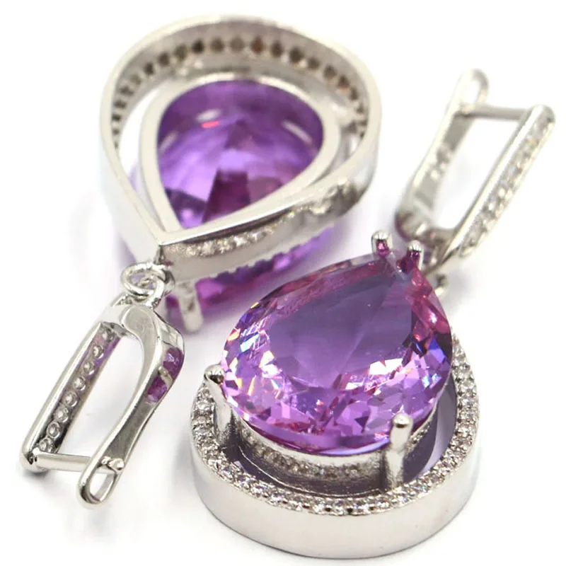 Ladies Jewelry Set Water Drop Color Changing Alexandrite Topaz CZ Silver Earrings Pendant