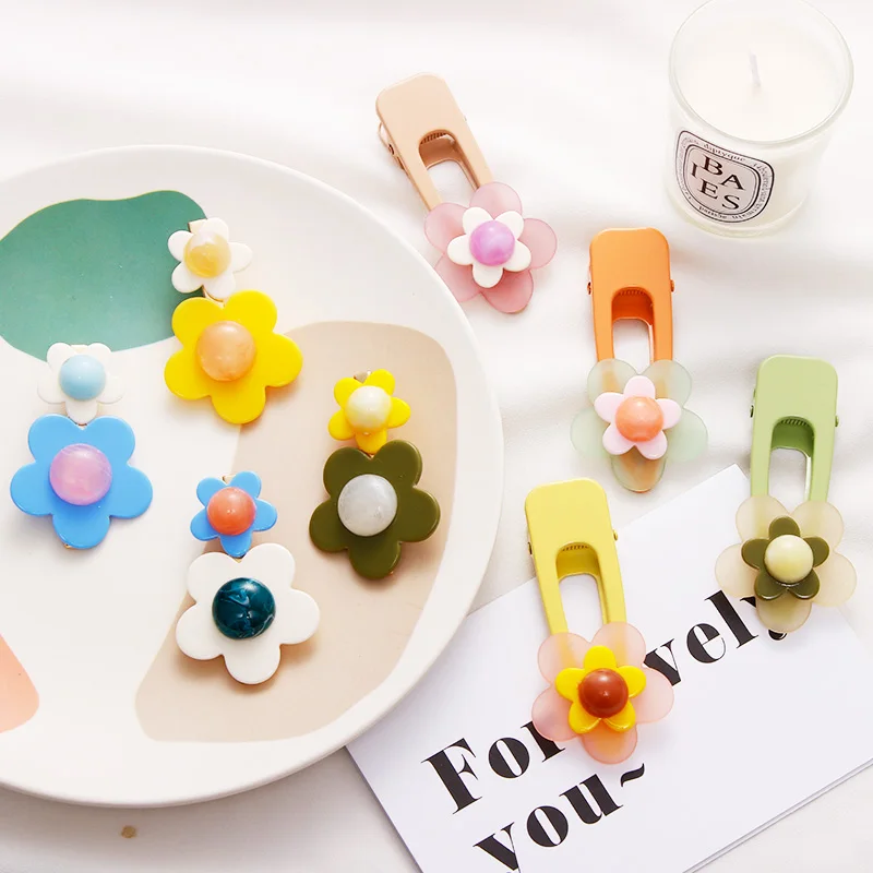 

2Pcs/Set New Women Girls Cute Colorful Acrylic Flower Alloy Hairpins Sweet Headband Hair Clips Barrettes Lovely Hair Accessories