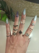 Conjunto de Anillos de nudillo de cristal Vintage para mujer, colgante de luna de loto, anillo bohemio, regalo de joyería