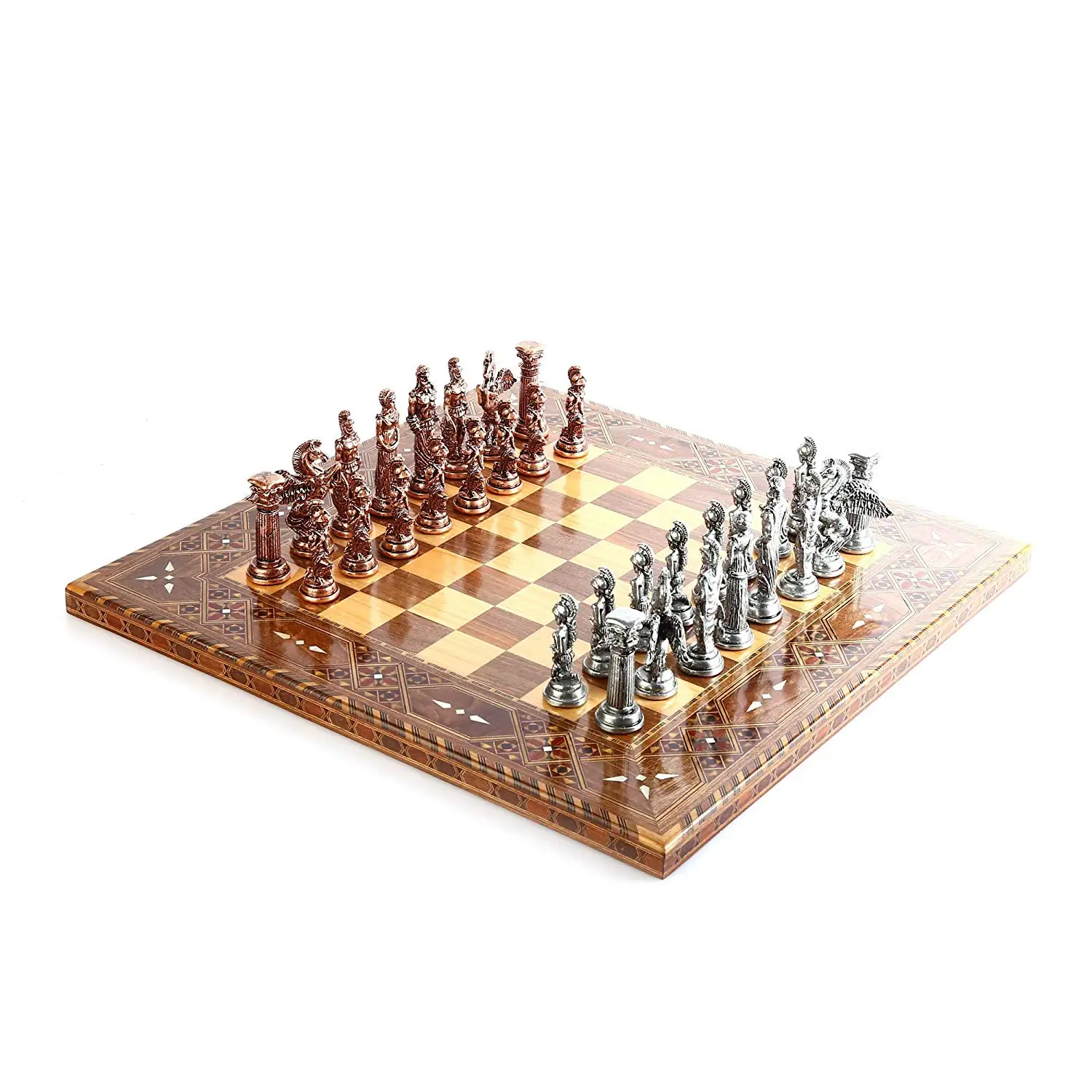 Мифологический Pegasus античный медный металлический Шахматный набор, изделия ручной работы, натуральная твердая деревянная шахматная доска, жемчуг, король 9,5 см