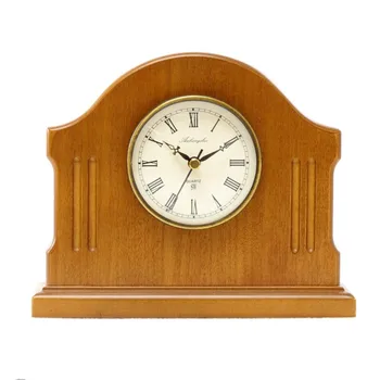 

Table clock for fireplace, bookshop, living room, bedroom, entrance. Wooden with footprints, rustic style. Color Walnut