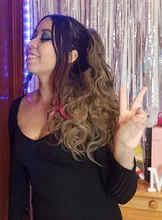 Coleta de colores degradados sintética para mujer, extensiones de cabello con Clip, estilo rizado ondulado, cola de poni, peinado azul y rosa