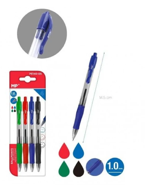 Pack ahorro 4 bolígrafos borrables MP - Azul / Rojo / Negro 0.7mm