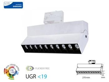 

Led spotlight lamp linear rail three phase adjustable 25W White 4000K casing UGR<19 CRI>90 chip for Samsung SKU-20010
