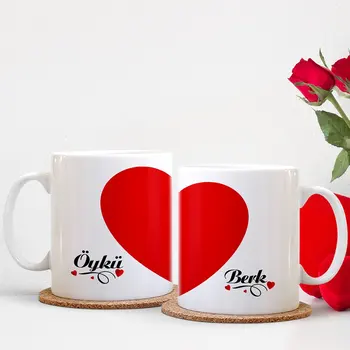 

Personalized Dual Heart Half White Lovers Cup