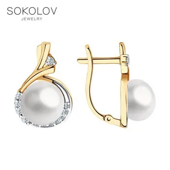 

Drop Earrings with stones SOKOLOV gold with pearls and cubic zirkonia fashion jewelry 585 women's male, long earrings