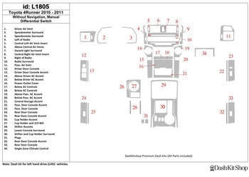 

Interior lining for Toyota 4 Runner 2010-UP. Set L1805.