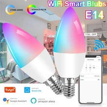 E14 led wi fi inteligente lâmpada rgb + w + c 5w wifi pode ser escurecido bulbo AC100-260V app e controle de voz compatível com alexa google casa