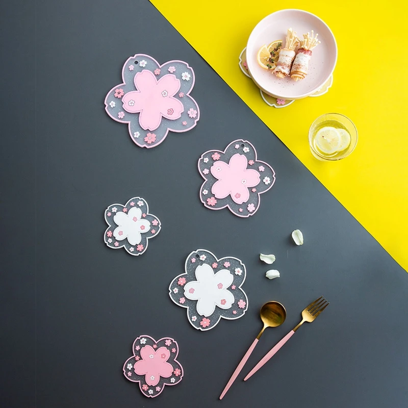 Japan Style Cherry Blossom Table Placemat Waterproof Heat Insulation Mat Anti-skid Tea Milk Mug Coffee Cup Coaster | Дом и сад