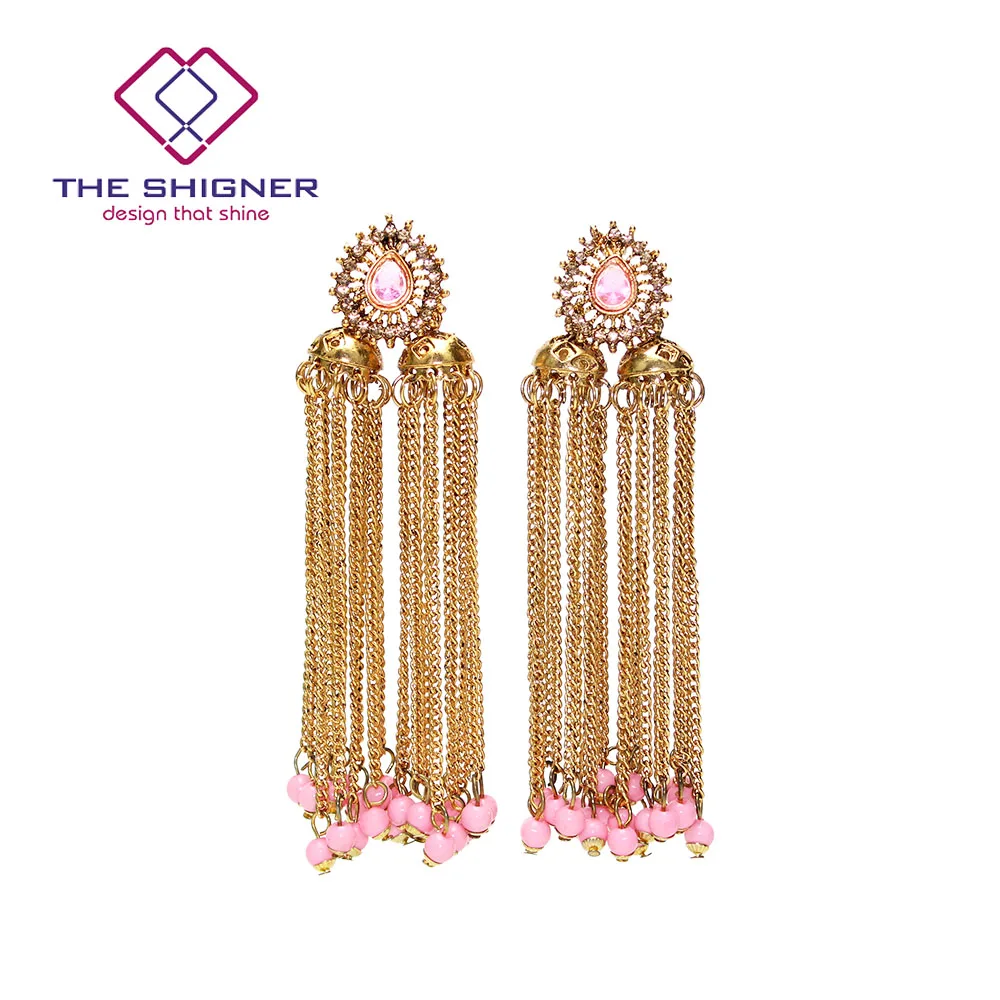 THE SHIGNER этнические индийские Золотые птичья клетка Jhumka Jhumki кисточкой Кристалл серьги индия, этно-стиль традиционные висячие серьги ювелирные изделия