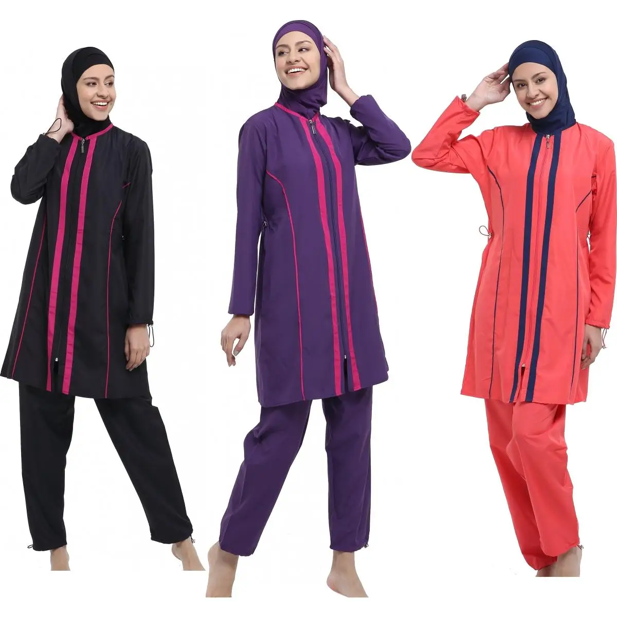 

Argisa 7105 Piping Lane Long Hijab Swimwear S-XXL Muslim Hijab Islamic Swimsuit Swim Burkinis Full Cover