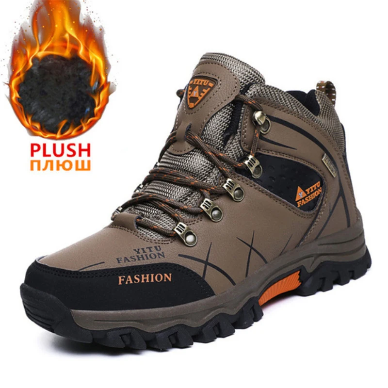 Men Winter Brand Snow Boots Waterproof Leather Sneakers Super Warm Men's Boots Outdoor Male Hiking Work Shoes Plus Size 47
