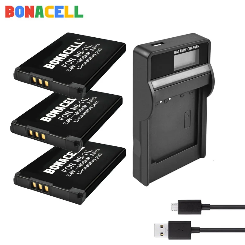 Bonacell 3 шт. 6 В NB 11L зарядное устройство с ЖК дисплеем для Canon PowerShot ELPH 110 HS A2300 A2500 A3500 IS