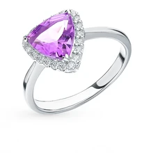 Серебряное кольцо с аметистом и фианитами SUNLIGHT проба 925|Кольца|
