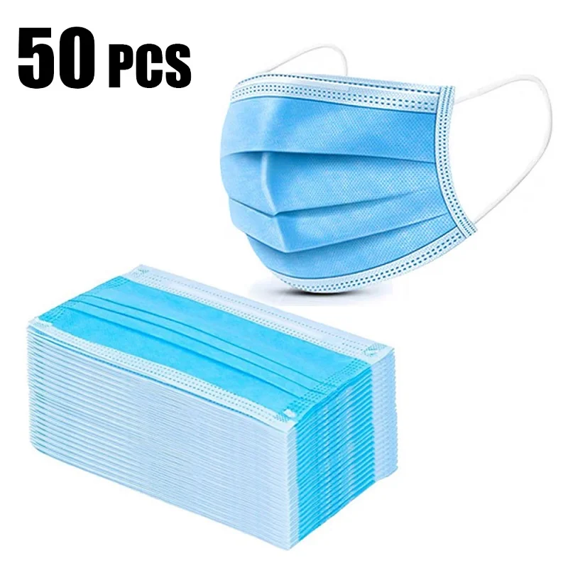 

50PCS Disposable Protective Mask 3 Layers Dustproof Facial Protective Cover Masks Maldehyde Prevent bacteria anti-virus Masks