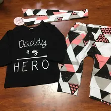 Newborn Suits Pants Long-Sleeve Baby-Girl Letter-Print Infant And Black Headband Geometry