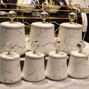 

White Marble Pattern Crystal Stone Spice Set