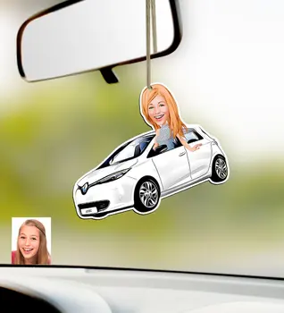 

Personalized Women 'S Renault Zoe Caricature Of Wood Car Rearview Mirror ornament