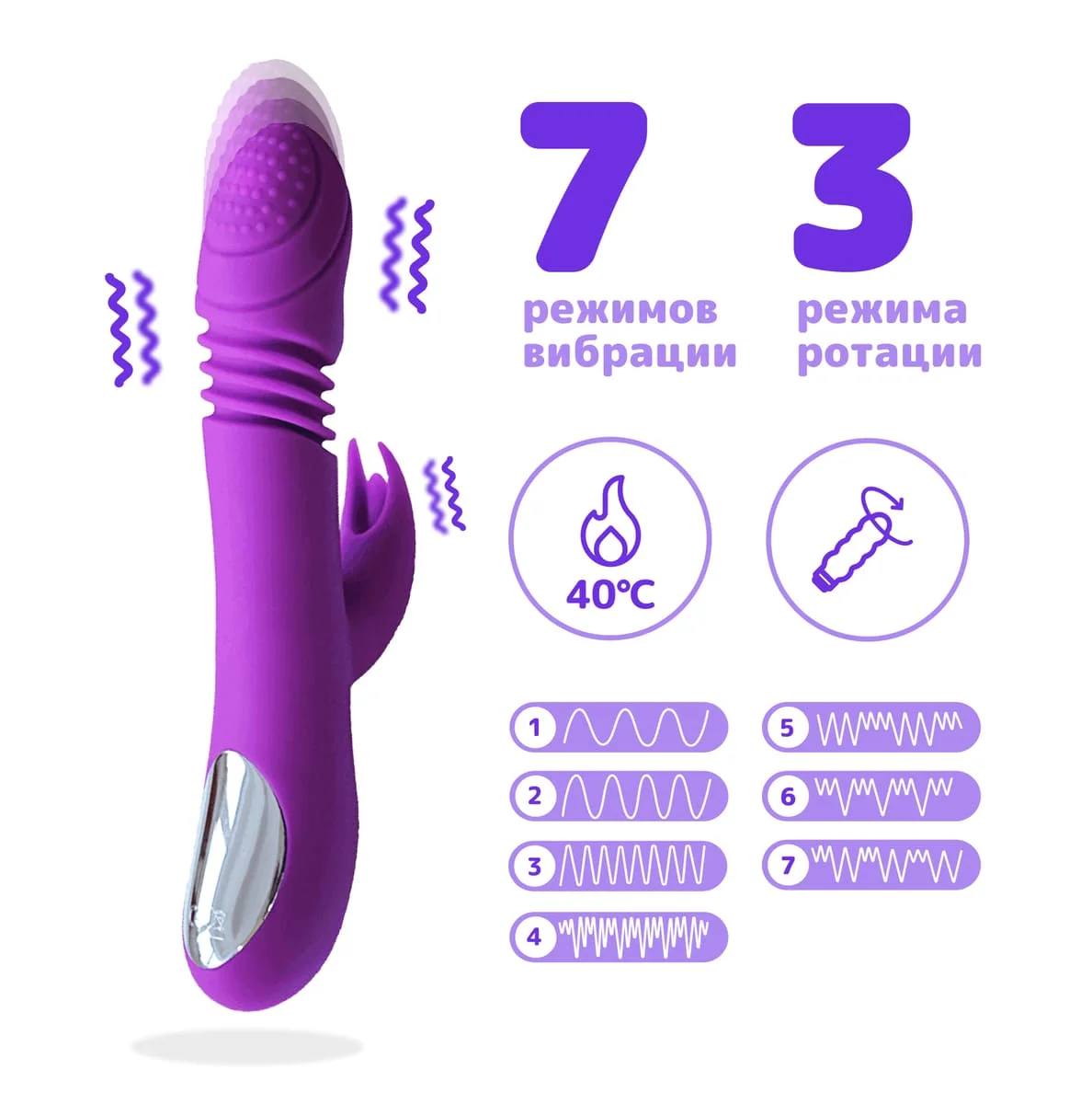 Вибратор RestArt Flamingo 7 режимов 23 5 см вибрации + 3 режима ротации нагрев RA 316|Вибраторы|
