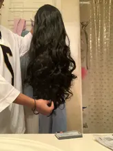 Yomagic-pelucas con onda de encaje frontal para mujer, cabello sintético de Color negro, sin pegamento, con línea de pelo Natural