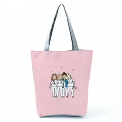 Ladies New Fashion All-Match Tote Female Nurse Love Printed Handbags Cartoon Eco Friendly Beach Bag High Capacity Shopping Bags