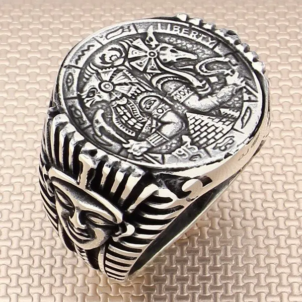 

Sterling Silver Coin Ring Pyramid Model Silver Ring Antique Ring For Men Made in Turkey