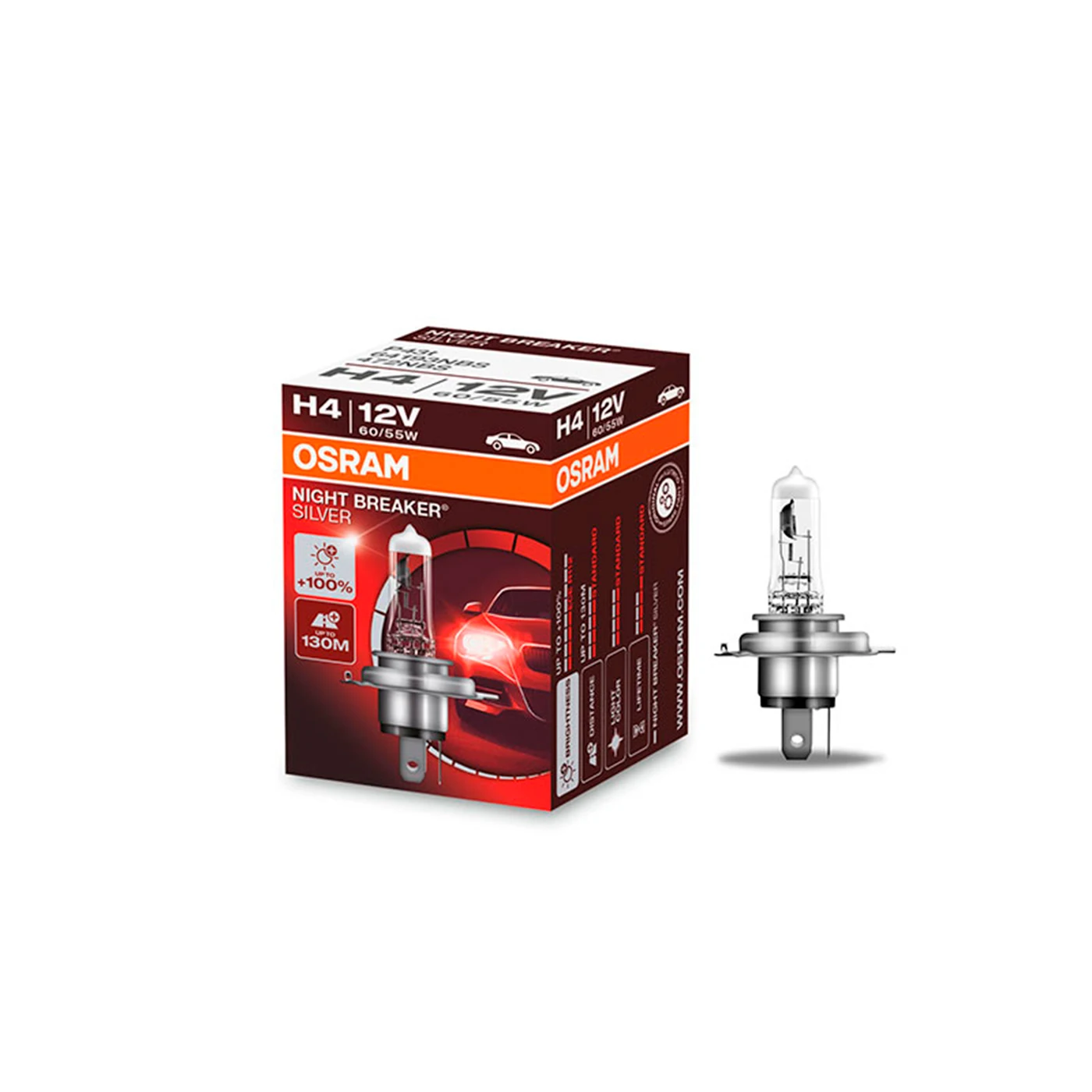 Лампа галогенная Osram Night Breaker Silver +100% H4 12V 60/55W P43t 1 шт. | Автомобили и мотоциклы