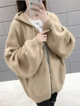 

Obrix Warm Loose Female Hooded Sweatshirt Zipper Fly Pockets Cool Spring Autumn Full Sleeve Sporty Hoodie For Girls And Women