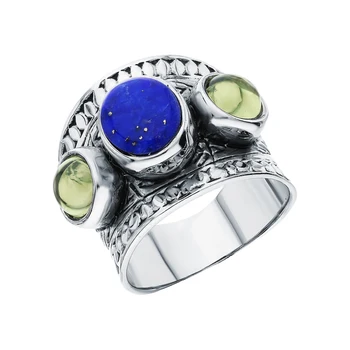 

Silver ring with хризолитом and lapis lazuli sunlight sample 925