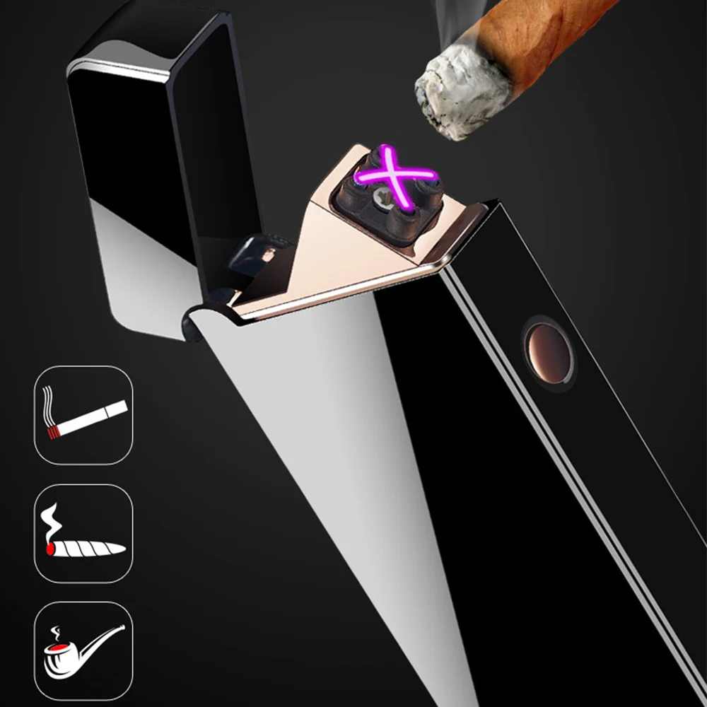 Double Arc Charging Lighter Touch Electrical Display Lighter for Lamp Lighter Windproof ultra-thin USB Cigarette Lighter