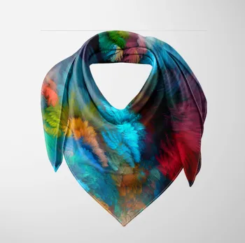 

Else Blue Green Red Yellow Bird Feathers Abstract Print Square Rayon Fabric Neck Head Floral Pattern Scarf Scarves Women Hijab