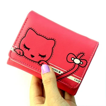 

Women Wallets Short Girl Coin Purse 3 Fold Cartoon Cat Lady Cute Bow Wallet Card Holder Student Wallet