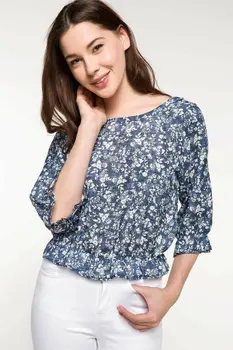 

DeFacto Women Summer Floral Prints Mid-sleeve Blouse Shirts Female O-neck Top Blouse Lady Light Blue Blouse-J2268AZ18SM