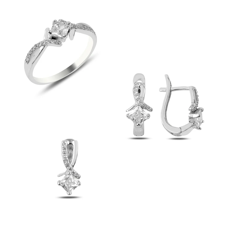 

Silver 925 Sterling Zircon Cubic Zirconia Square Engagement Set