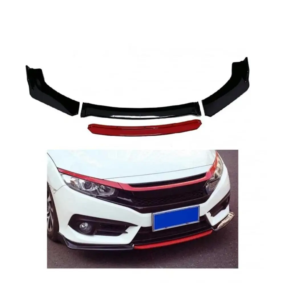 4pcs Car Front Bumper Red Lip Splitter Diffuser Body Kit Spoiler Bumpers Protector For Honda Civic Sedan FC 5 2015-2018 |