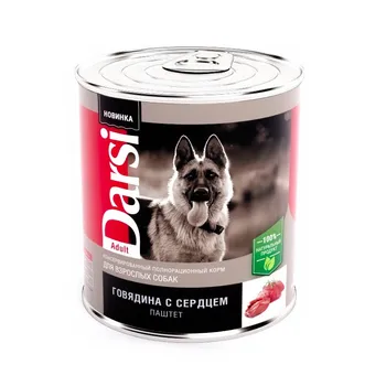 

Darsi canned food (Pate) D/adult dogs "beef with heart", 850g-12 PCs