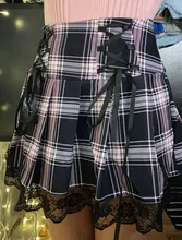 Faldas plisadas Y2K para mujer, faldas plisadas a rayas negras y rosas, Tank Cute Sweet Girls, falda para la escuela a cuadros con cordones, Mini guantes góticos, falda de encaje