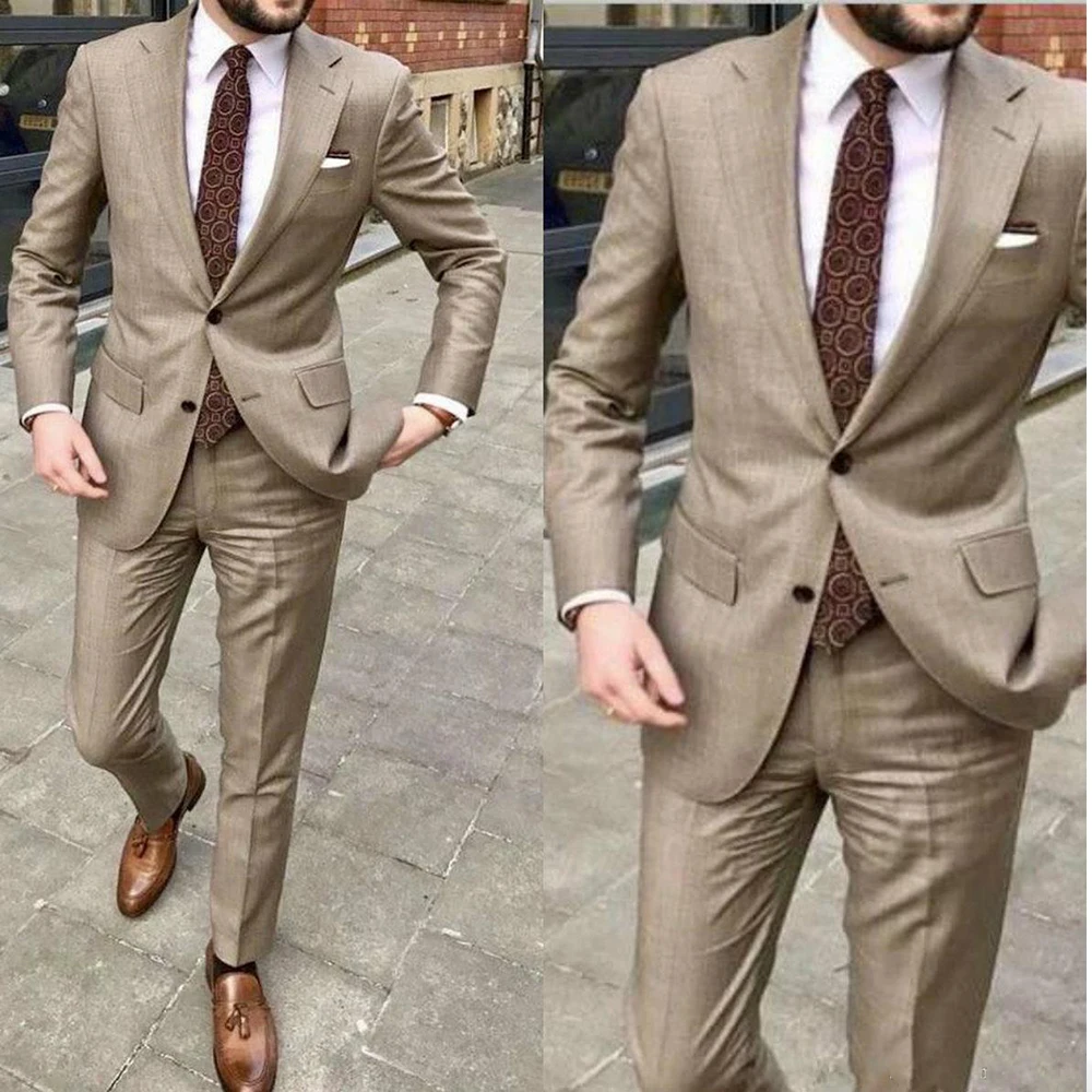2 Pieces Dark Khaki Mens Groom Tuxedos 