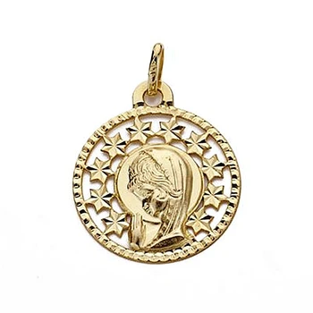 

Medal pendant 18k gold Virgin Girl round 19mm. Openwork center star carved edging