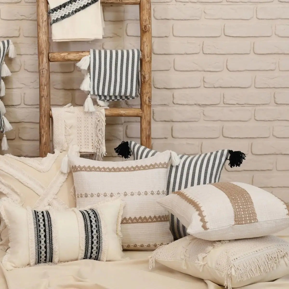 

Наволочка в этническом стиле бохо, плетеная Скандинавская макраме, наволочка для подушки, дизайнерское богемное украшение ручной работы, натуральное домашнее украшение