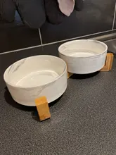 De cerámica tazón de perro gato plato con soporte de madera No derrame de alimentos para mascotas alimentador de agua gatos perros pequeños perros Pet