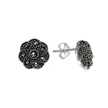 

925 Sterling silver earrings m motif flower rhinestones marquesitas [AB5282]