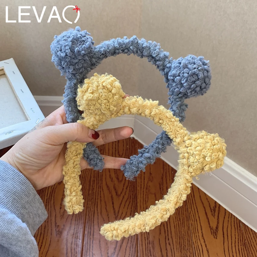 Зимний плюшевый ободок Levao с двумя шариками шерстяная лента для волос девочек