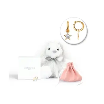 

Sokolov earrings in gold with diamonds with a soft toy "Hare", fashion jewelry, 585, women's/men's, male/female