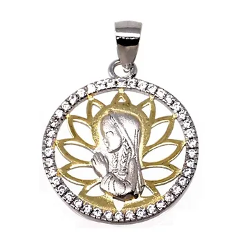 

Pendant 925 Sterling silver m two-color Virgin Girl 20mm. Round Shape Girl