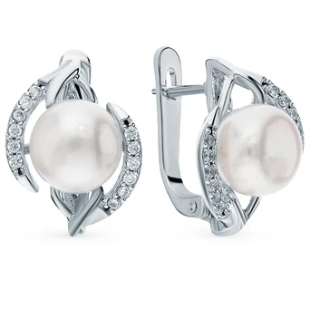 

Silver earrings with cubic zirconia and pearls sunlight sample 925